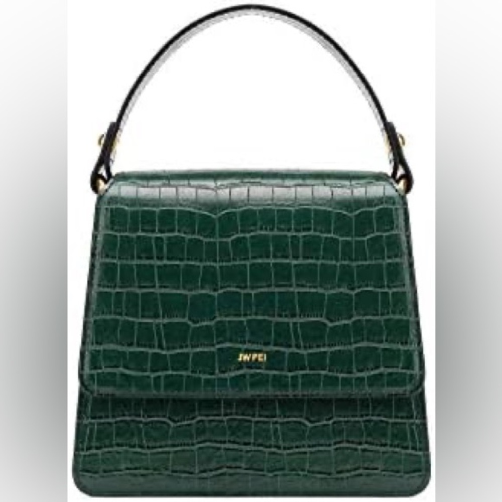 JW PEI Green Croc-Embossed Handbag